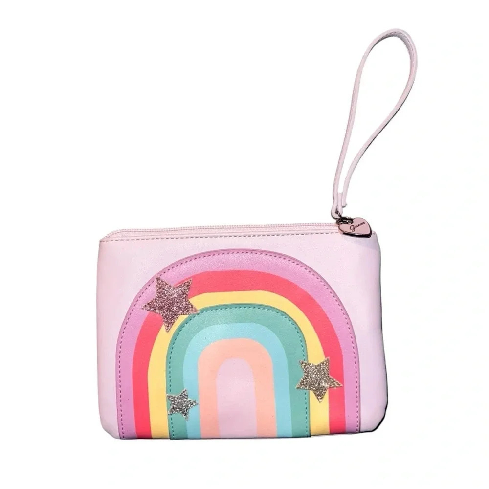Guess Pink Rainbow And Star Charm Wristlet Bag